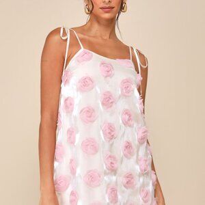 Lulus Luminous Glow Shiny Ivory Rosette Tie-strap Mini Dress White - Size L